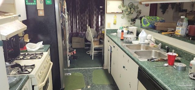 kitchen with white cabinetry, sink, dishwasher, and white range with gas stovetop