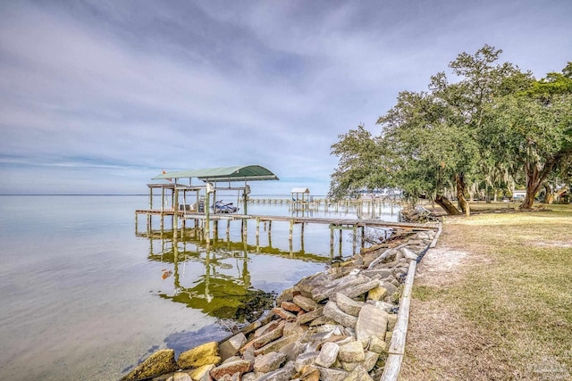 dock area featuring a water view and boat lift