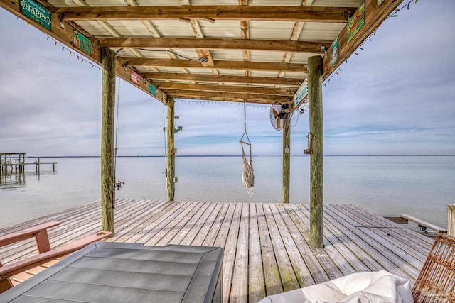 view of dock with a water view