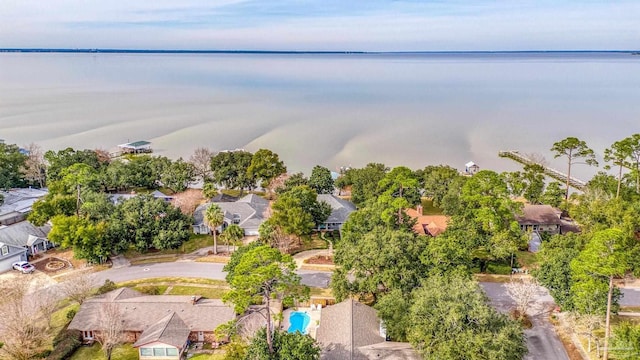 bird's eye view featuring a residential view and a water view