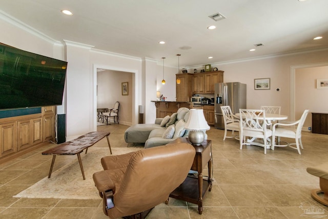 2961 Bay St, Gulf Breeze, FL 32563 - living area with ornamental molding, recessed lighting, and light tile patterned flooring