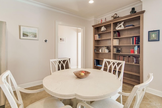 2961 Bay St, Gulf Breeze, FL 32563 - dining area featuring baseboards, ornamental molding, light tile patterned floors, and recessed lighting