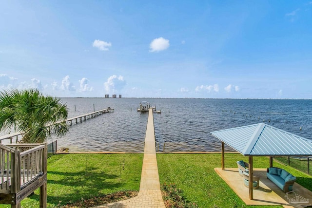 2961 Bay St, Gulf Breeze, FL 32563 - dock area featuring a water view, a yard, and a gazebo