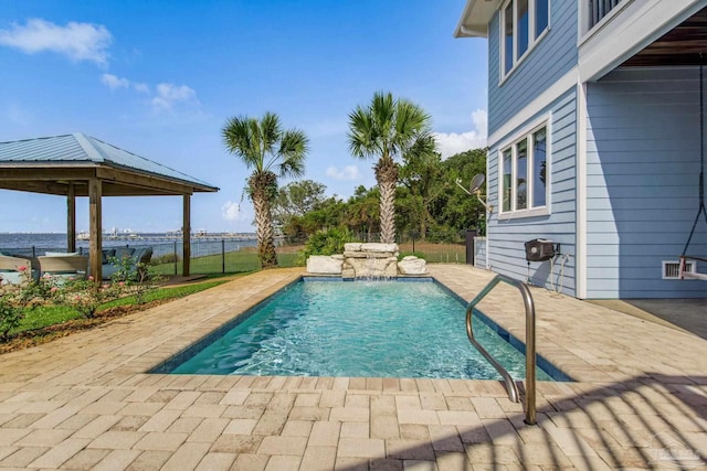 2961 Bay St, Gulf Breeze, FL 32563 - view of swimming pool with a patio area, a water view, and a gazebo