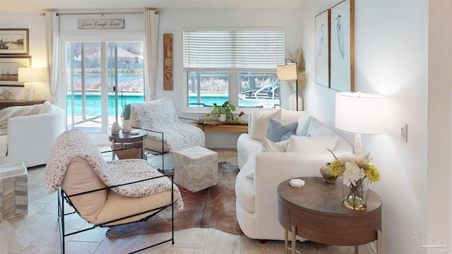 sitting room with tile patterned floors