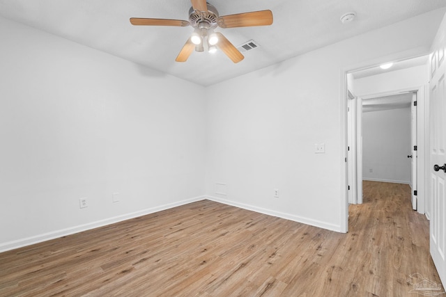 unfurnished room featuring ceiling fan and light hardwood / wood-style flooring