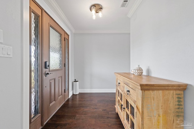 412 Deer Point Dr, Gulf Breeze, FL 32561 - entrance foyer featuring ornamental molding, visible vents, baseboards, and dark wood finished floors