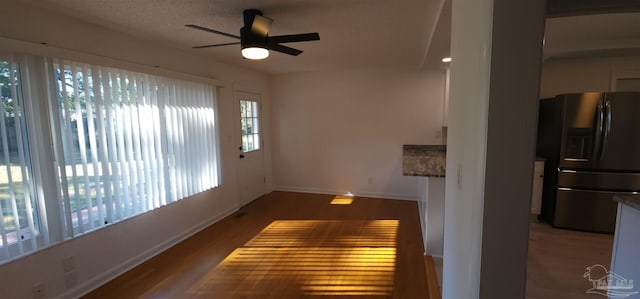 interior space with ceiling fan and hardwood / wood-style flooring