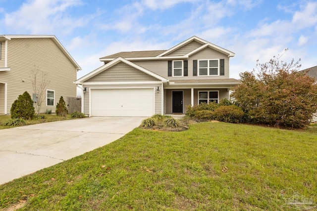 view of front of home with a front yard, an attached garage, and driveway