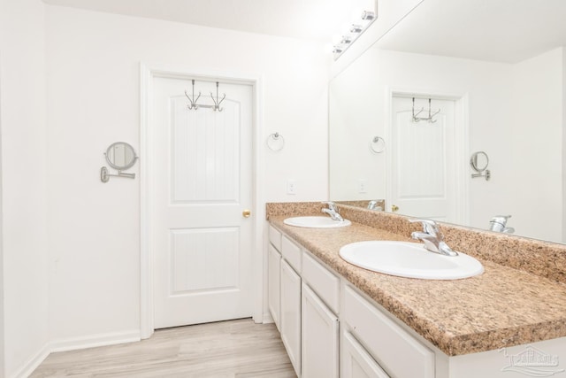 full bathroom with a sink, wood finished floors, and double vanity