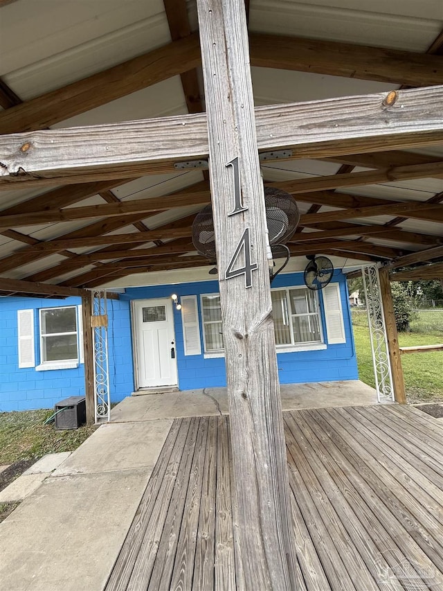 wooden terrace with central AC unit