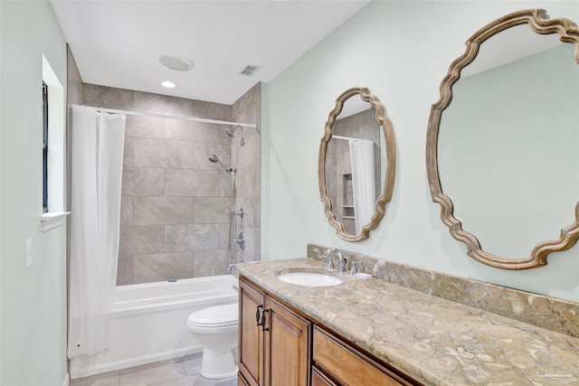 1118 Tall Pine Trl, Gulf Breeze, FL 32561 - bathroom with tile patterned flooring, shower / bath combo, vanity, toilet, and recessed lighting