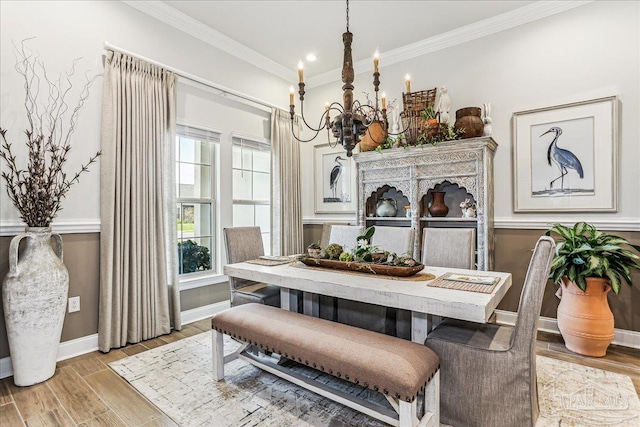 3160 Mountain Laurel Trl, Cantonment, FL 32533 - dining area featuring a chandelier, wood finished floors, ornamental molding, and recessed lighting