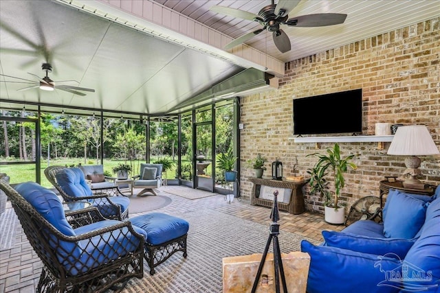 3160 Mountain Laurel Trl, Cantonment, FL 32533 - sunroom featuring a ceiling fan, outdoor lounge area, healthy amount of natural light, and vaulted ceiling