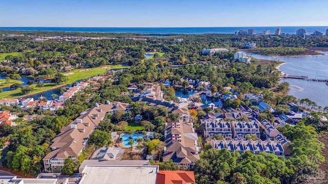 aerial view with a water view