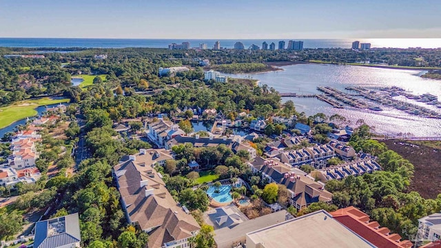 aerial view with a water view