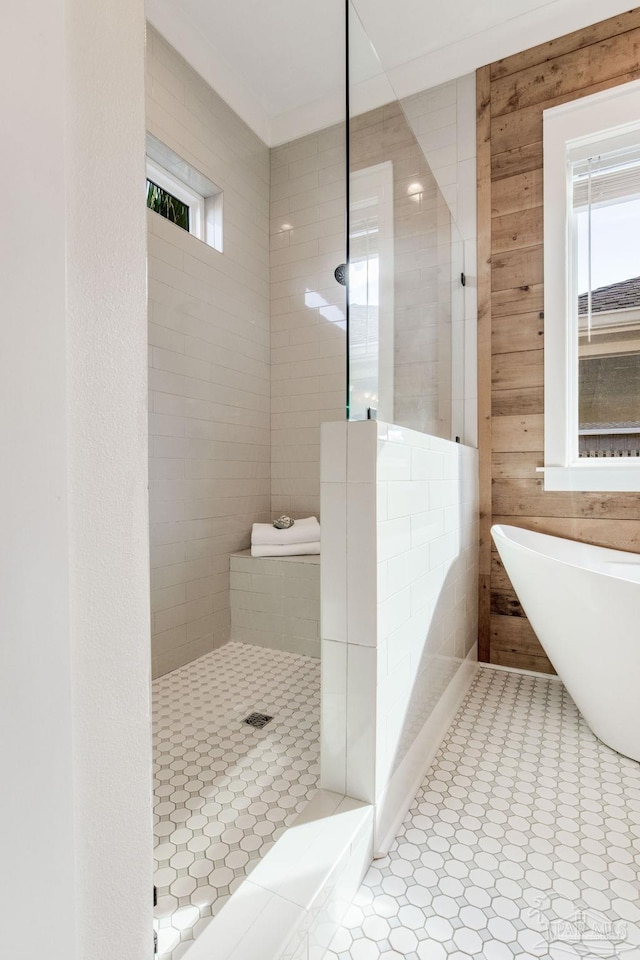 bathroom with plus walk in shower