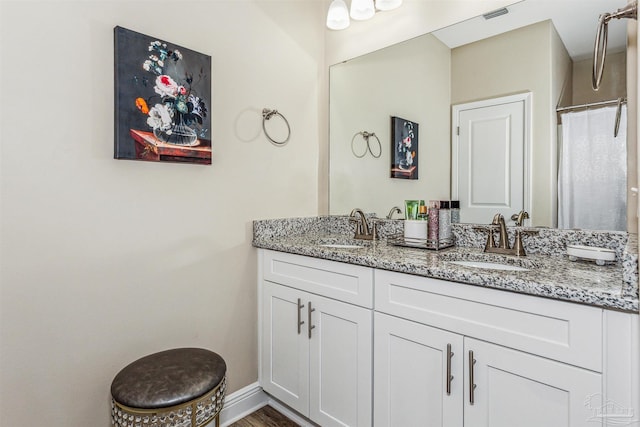 bathroom featuring vanity and walk in shower