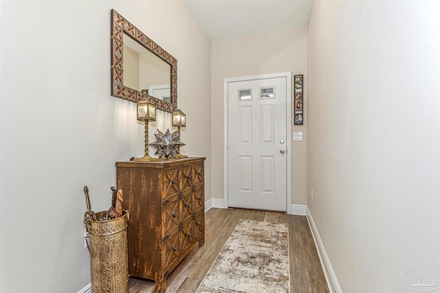 entryway with hardwood / wood-style floors