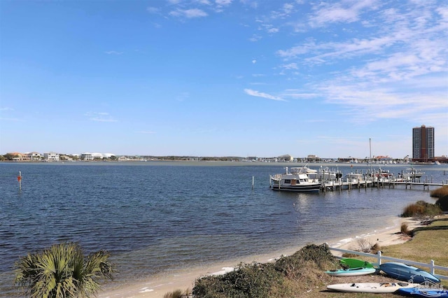 view of dock with a water view