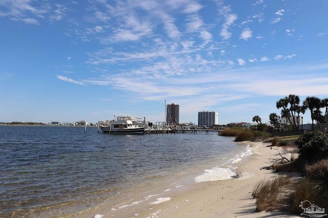 property view of water featuring a view of the beach