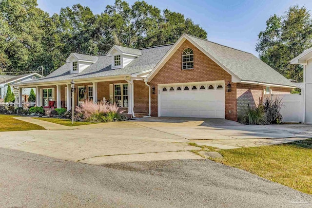 new england style home featuring a porch and a garage