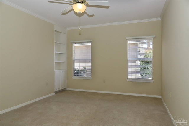 1200 Willowood Ln, Gulf Breeze, FL 32563 - unfurnished room featuring baseboards, light colored carpet, crown molding, and ceiling fan