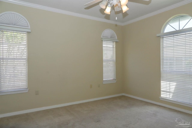 1200 Willowood Ln, Gulf Breeze, FL 32563 - empty room featuring ornamental molding, baseboards, a ceiling fan, and light carpet