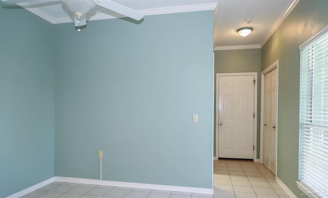 1200 Willowood Ln, Gulf Breeze, FL 32563 - unfurnished room featuring ceiling fan, light tile patterned floors, baseboards, and ornamental molding