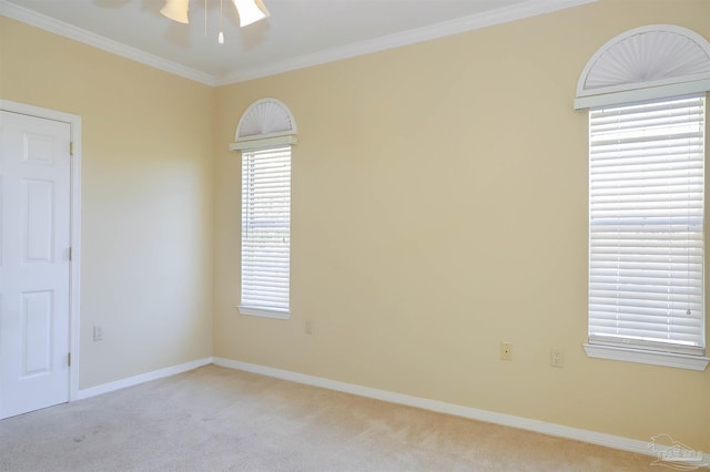 1200 Willowood Ln, Gulf Breeze, FL 32563 - unfurnished room with light carpet, baseboards, ornamental molding, and ceiling fan