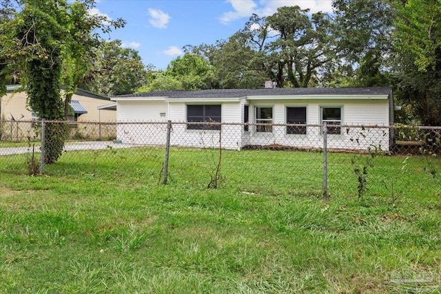 ranch-style house with a front lawn