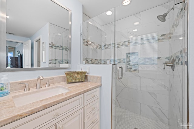 721 Pensacola Beach Blvd Unit 702, Pensacola Beach, FL 32561 - full bathroom with vanity, a marble finish shower, and recessed lighting