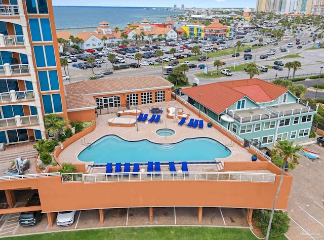 721 Pensacola Beach Blvd Unit 702, Pensacola Beach, FL 32561 - aerial view of a pool and a nearby body of water