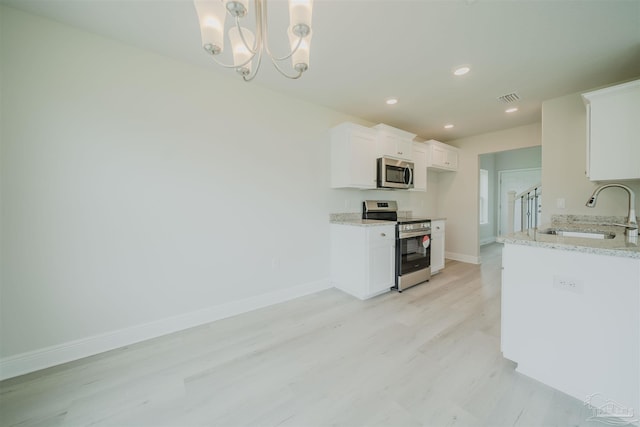 kitchen featuring white cabinetry, sink, light stone counters, and stainless steel appliances