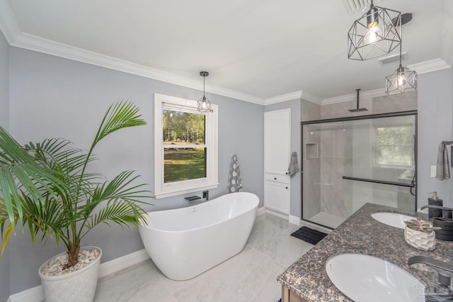 4900 Shell Rd, Milton, FL 32583 - full bath featuring marble finish floor, a stall shower, a freestanding tub, and a sink