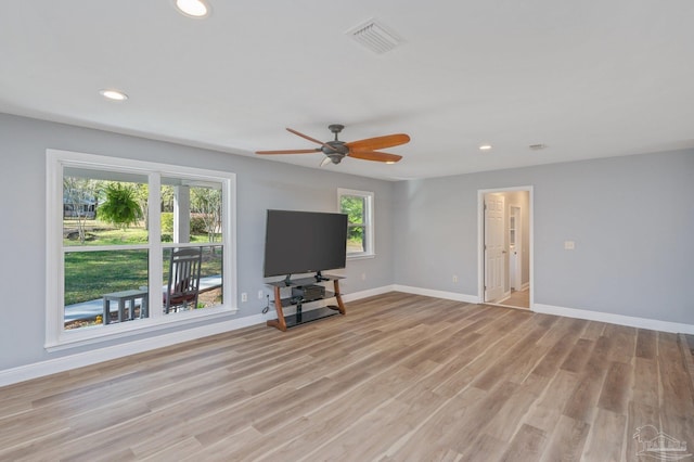 4900 Shell Rd, Milton, FL 32583 - unfurnished living room with visible vents, recessed lighting, baseboards, and light wood-style floors