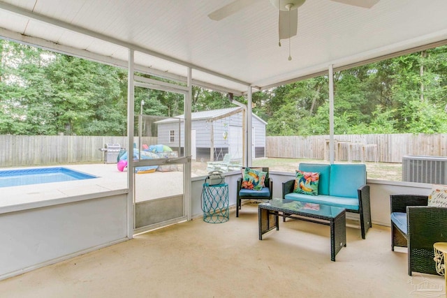 5945 Pamela Dr, Milton, FL 32570 - sunroom featuring outdoor lounge area and ceiling fan
