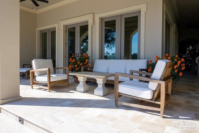 view of patio featuring ceiling fan