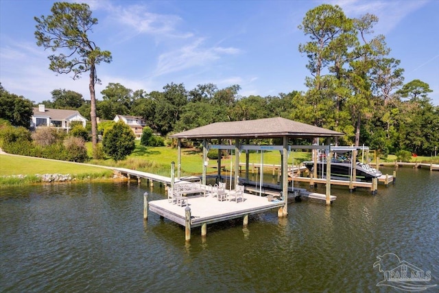 dock area featuring a water view