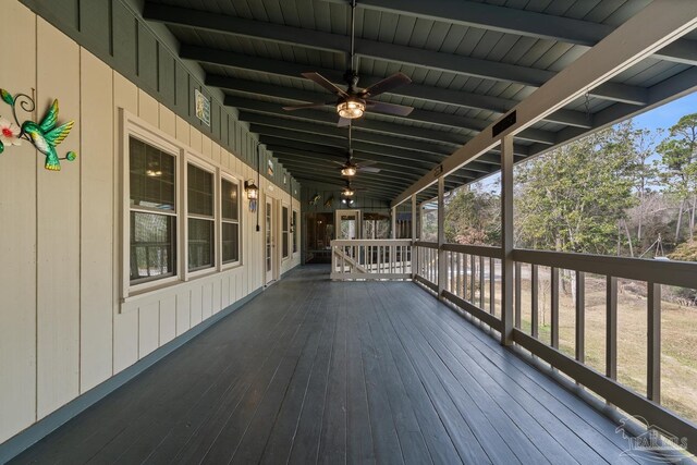 wooden terrace with ceiling fan