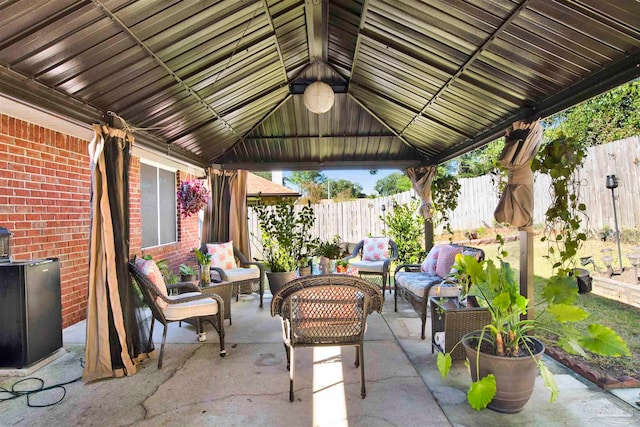 view of patio / terrace featuring a gazebo and outdoor lounge area