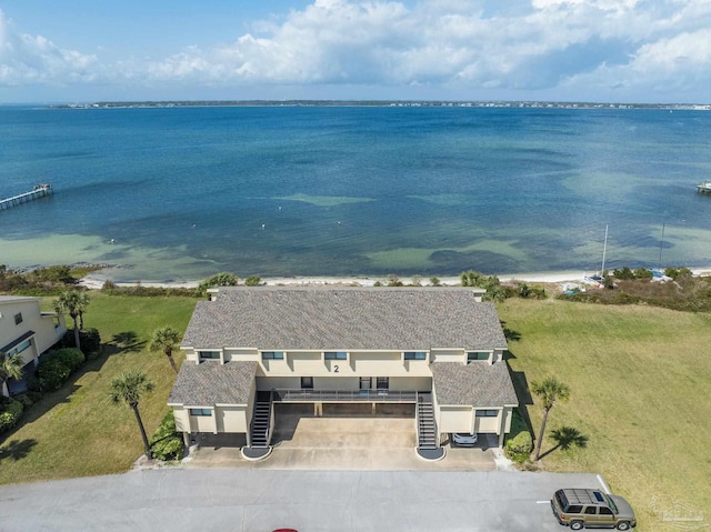 aerial view with a water view