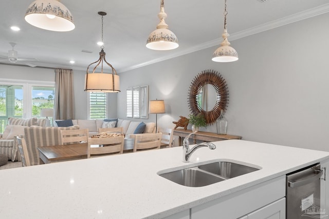 kitchen featuring crown molding, a sink, and plenty of natural light