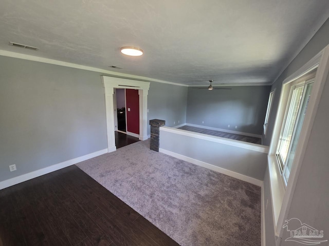 1836 Nestle Dr, Pensacola, FL 32534 - spare room featuring wood finished floors, visible vents, baseboards, and ceiling fan