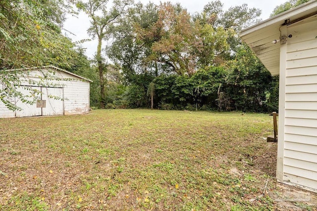 view of yard with a shed