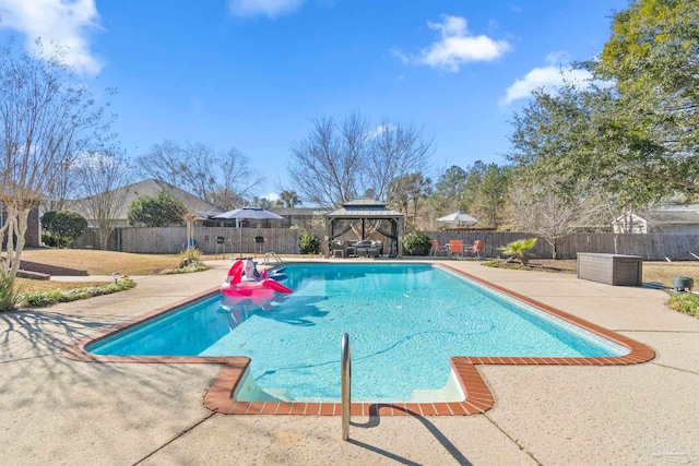 view of pool featuring a gazebo and a patio