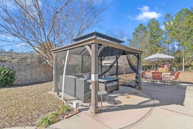 view of patio / terrace featuring a gazebo and an outdoor living space