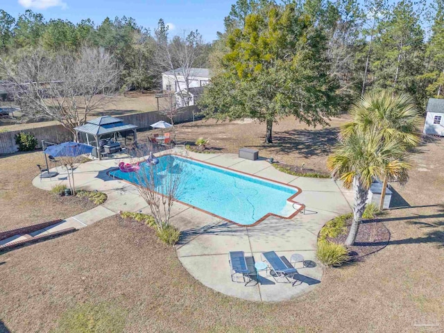 view of pool featuring a gazebo and a patio