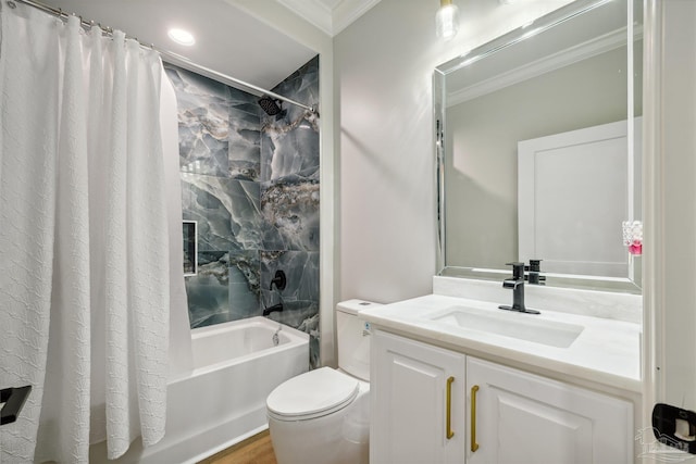 6126 E Fence Rd, Pensacola, FL 32526 - full bath with crown molding, shower / tub combo, vanity, and wood finished floors