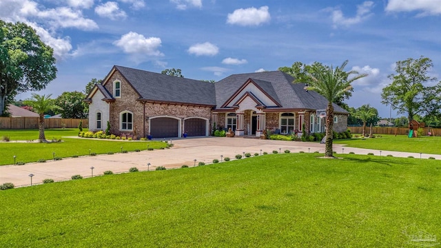 6126 E Fence Rd, Pensacola, FL 32526 - french country home with a garage, driveway, and brick siding